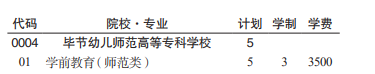 畢節(jié)幼兒師范高等?？茖W(xué)校分類考試招生2023年學(xué)費(fèi)一覽表