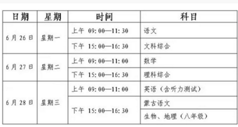 2024年烏海中考考試科目時(shí)間安排有哪些