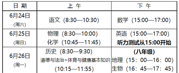 2024年福建中考考試科目時間安排有哪些