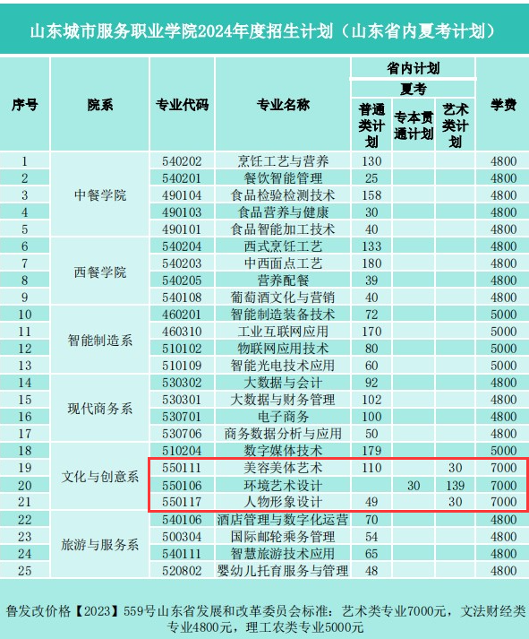2024山東城市服務職業(yè)學院藝術類學費多少錢一年-各專業(yè)收費標準